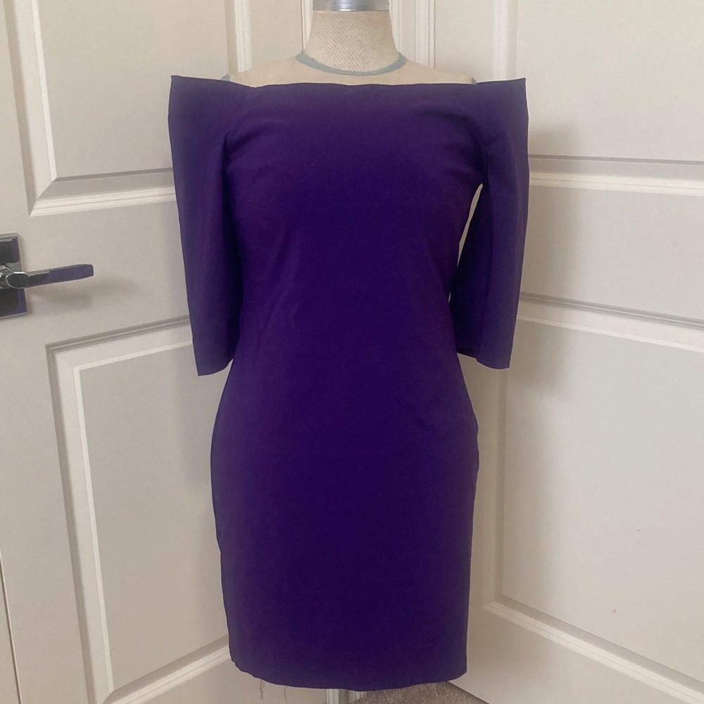 Le Chateau Vibrant Purple Open Neck Long Sleeve Cocktail Dress
